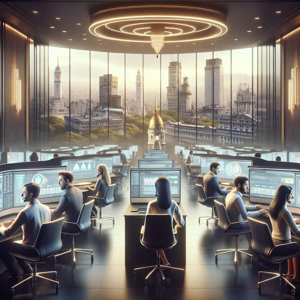 Equipo profesional de soporte Stake brindando atención rápida en oficina digital moderna