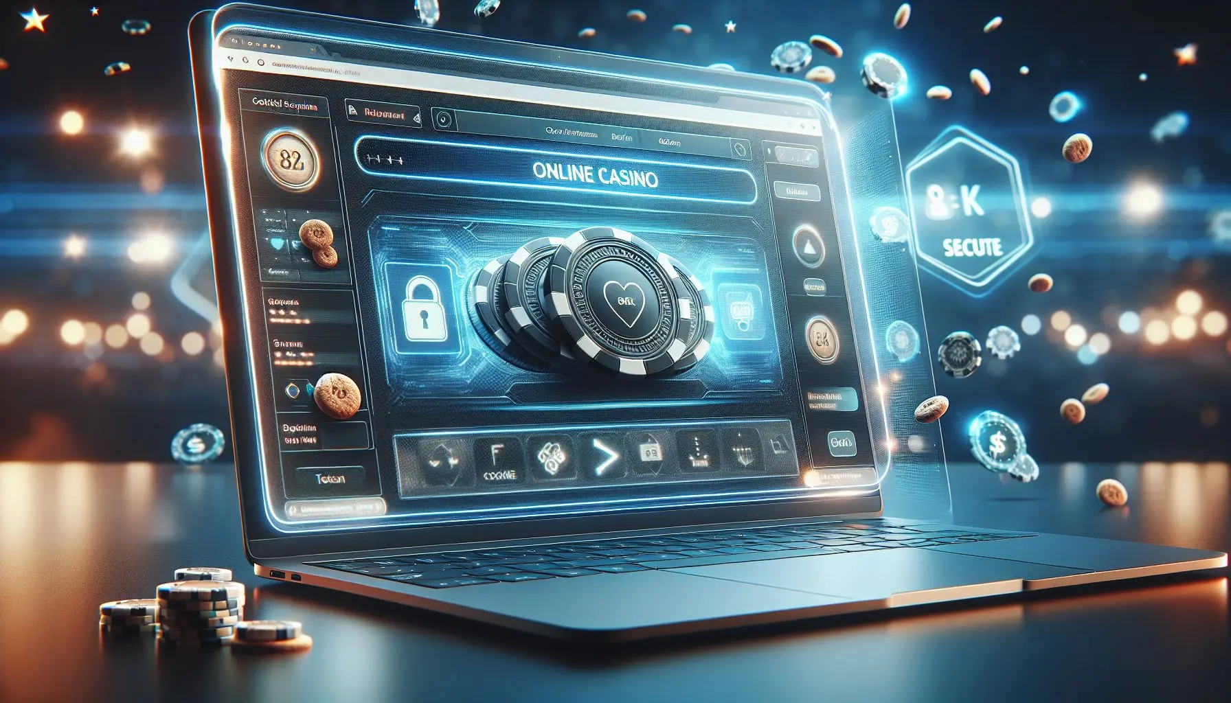 Dispositivo mostrando cookies activas en un casino online con elementos de privacidad