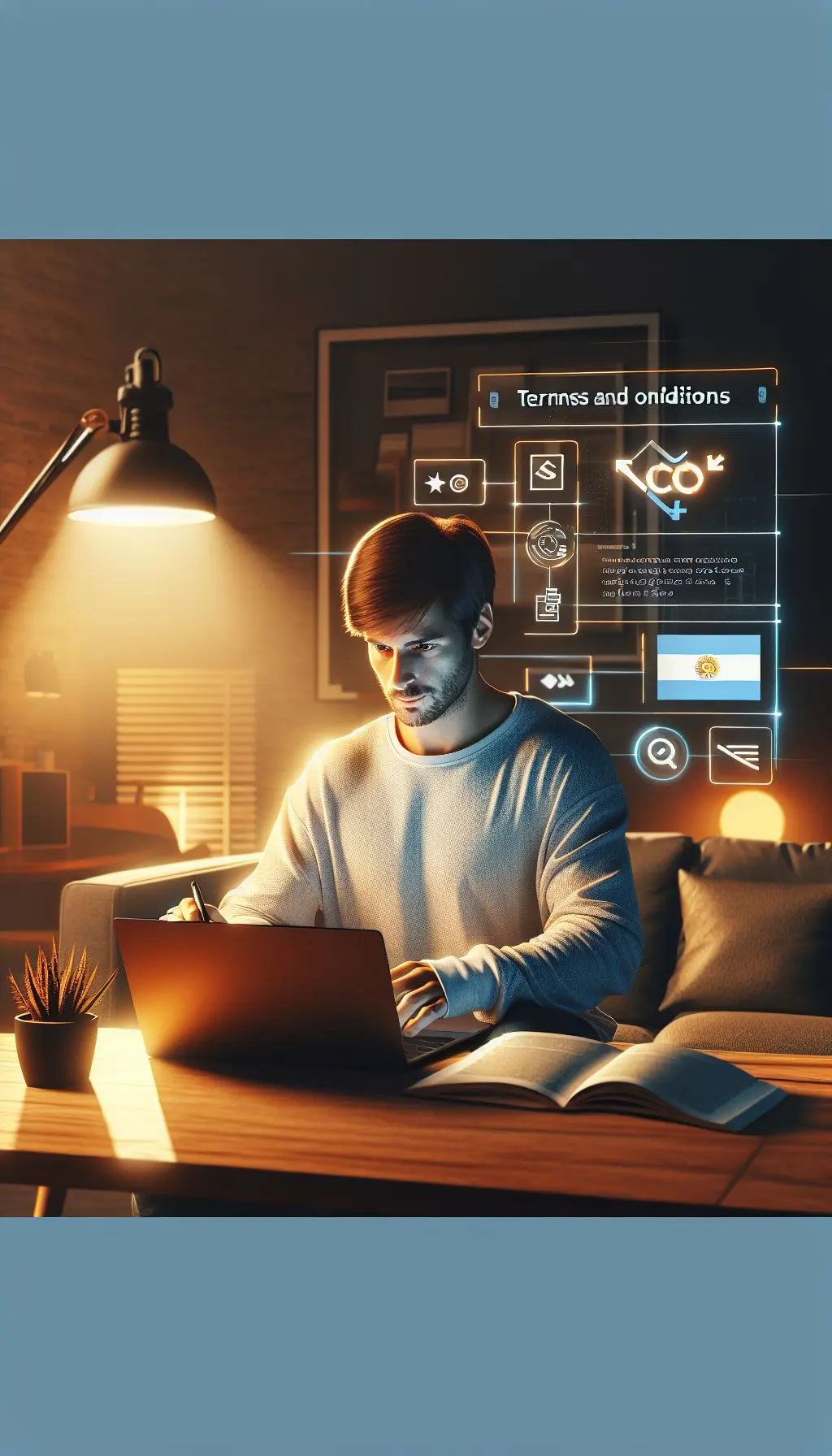 Persona leyendo los Términos y Condiciones de Stake desde una notebook en Argentina